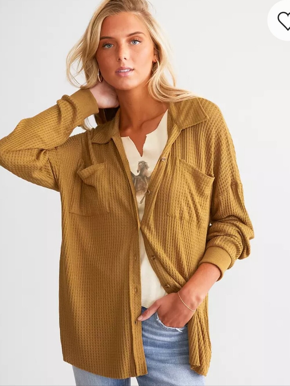 BKE Waffle Knit Thermal Button-Up Shirt